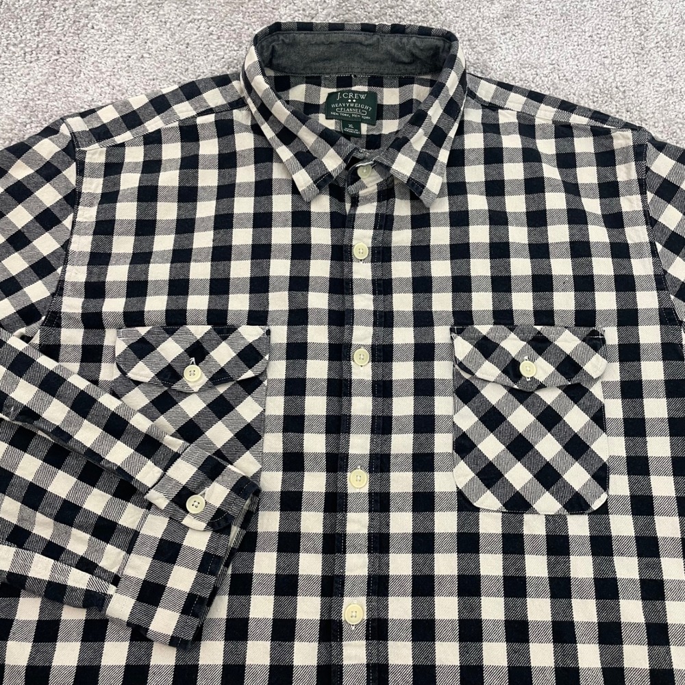 J Crew Shirt Mens XL Heavyweight Flannel Black White Button Down Buffalo Check